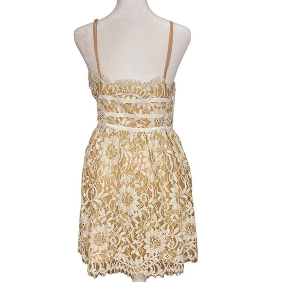 NBD Women Revolve Give It Up Lace Fit & Flare Dress V Neck Cream Beige Medium - Picture 6 of 13